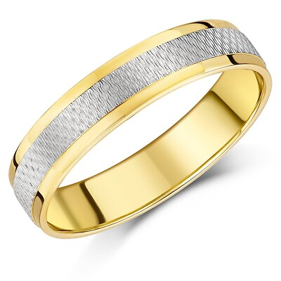 #ad 5mm Yellow amp; White Gold Textured 9ct Court Shaped Wedding Band $216.92