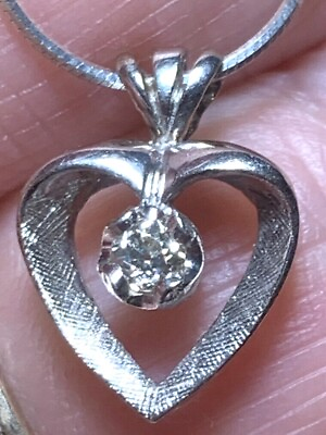 #ad Spectacular 14K Gold Heart Single Diamond on Italian Silver Chain Unmarked G 60 $299.99