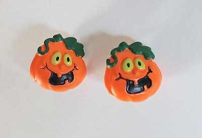 #ad Vintage Jack o lantern Halloween Silly Face Cute Pumpkin Clip On Earrings $16.95