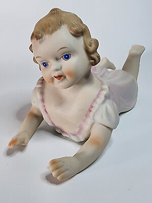 #ad Antique Unmarked Bisque CUTE PIANO BABY Porcelain Antique Figurine 11quot; LONG Nice $14.50