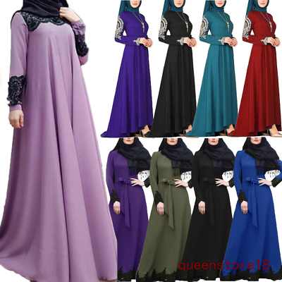 #ad Arab Abaya Ramadan Dress Muslim Women kaftan Dress Robe Islamic Turkish Party $37.99