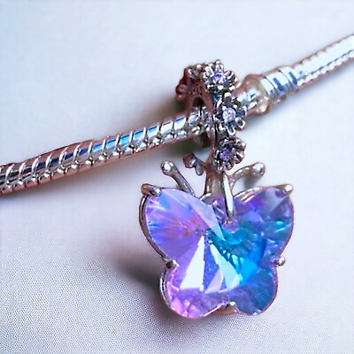 #ad Pandora Size Charm Dangle Butterfly Blue Pink Purple Crystal Silver 925 💠🦋USA $14.99
