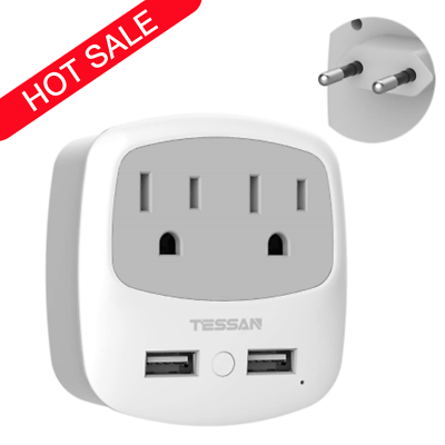 #ad European Plug Adapter Type C with 2 USB 2 American Outlet for US Travel to Spain $14.99