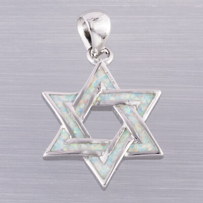 #ad Star of David White Fire Opal Silver Jewelry Necklace Pendant $4.99