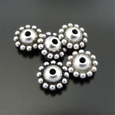 #ad 40PCS Vintage Silver Flower Spacer Beads Alloy Necklace Bracelet Craft 10*10*5mm $4.65