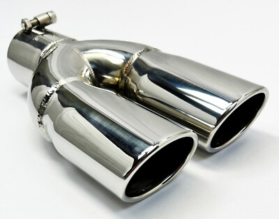 #ad Exhaust Tip 2.25 Inlet 3.00 X 2.50 Outlet 8.50 long Dual Oval Slant Stainles $45.00