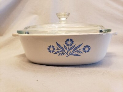 #ad Rarest Stamp Vintage Blue Cornflower 1 QT Casserole 1958 early1960#x27;s with lid $350.00