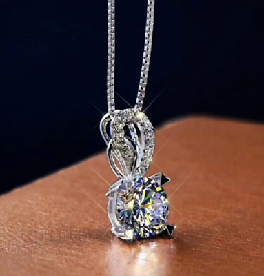 #ad 2Ct Round diamond Solitaire Pendant Necklace 14K White Gold Finish Free Chain $21.56