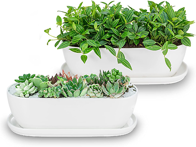 #ad Ceramic Plant Pots 1114 Inch Set of 2 Planters with Drainage Holes Saucers a $50.88