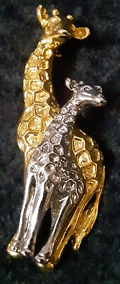 #ad Giraffe Pin Brooch Gold Tone Momma Mother Silver Tone Baby $6.00