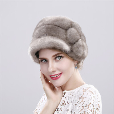 #ad Winter Women#x27;s Real Mink Fur Hat Knitted Floral Warm Peaked Cap Fall Fashion New $189.99