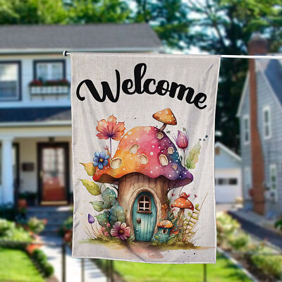 #ad Welcome Mushroom vintage Flag Love hippie Mushroom welcome Flag Outdoor Decor $30.99