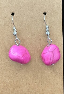 #ad Hot Pink Howlite Earrings Natural Stone Shape For Heart Chakra L66 $14.99