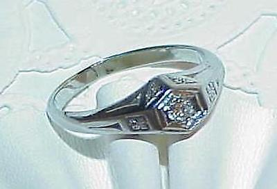 #ad 20K .15Ct Diamond Solitaire Ring Art Deco Antique White Gold Size 8.5 $449.99