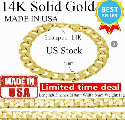 #ad 14k Solid Yellow Gold Bracelet Chain For Men Or Women $99.99