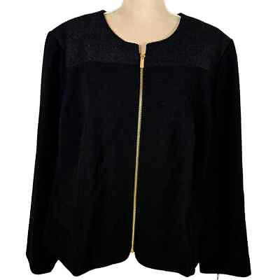 #ad Calvin Klein Womens 24W Jacket Full Zip Black Contemporary Gold Zip Brand New $52.88
