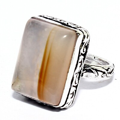 #ad Natural Line Agate Solid 925 Silver Gemstone Handmade Ring Jewelry Size 7 $5.76