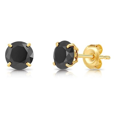 #ad 10K Real Solid Gold Solitaire Black Onyx CZ Stud Earrings Sleeper Studs All Size $28.79