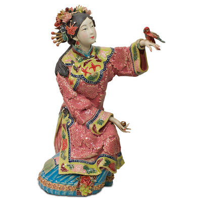 #ad US Seller Chinese Porcelain Figurine Lady with Bird $278.00