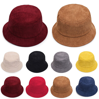 #ad Men Women Fishing Hats Solid Corduroy Bucket Cap Fall Winter Classic Headgear ↷ $4.95