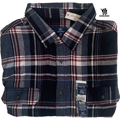#ad George Men#x27;s Size 3XLT Long Sleeve Super Soft Flannel Button Down Plaid Shirt $15.00
