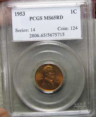 #ad 1953 Lincoln Cent PCGS MS 65 RD RED Graded Coin #351B $20.00