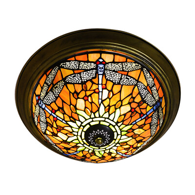 #ad Modern Tiffany Dragonfly Stained Glass Ceiling Lamp 15 in Flush Mount Ceilings $189.00