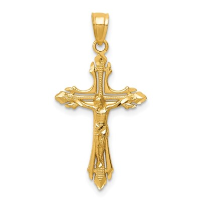 #ad Real 14kt Yellow Gold Diamond cut Crucifix Pendant $121.12