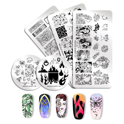 #ad NICOLE DIARY Nail Stamping Plates Flower Fire Grid Image Nail Stamp Plate Tool $1.19