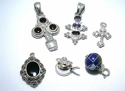 #ad 18.64 GRAMS SIX ASSORTED STERLING SILVER CHARMS PENDANT CLOSEOUT ASJC18 $50.99