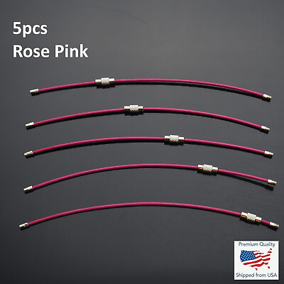 #ad 5x Rose PK Steel Vinyl Coated Braided 2mm Wire Cable Keychain Key Ring Loop 6quot; $7.29
