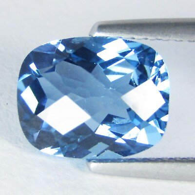 #ad 3.67Cts Natural Outstanding Swiss Blue Topaz 10x8mm Cushion Checker Cut $16.99