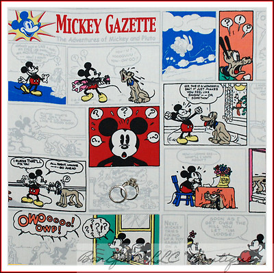#ad BonEful Fabric Disney VTG Mickey Mouse Boy Comic Strip Block Applique 14quot;X32quot; Lg $21.00