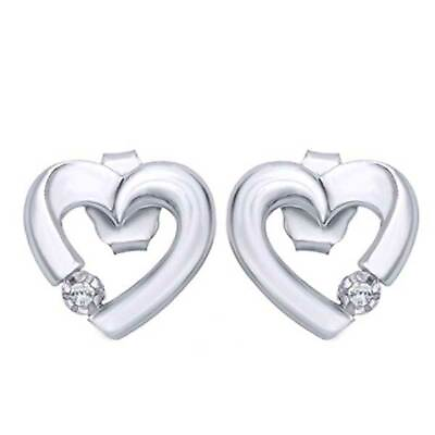 #ad 10k White Gold Diamond Accent Heart Stud Earrings $299.32