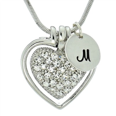 #ad Heart Custom Letter Initial Charm Pendant Made With Swarovski Crystal Necklace $35.00