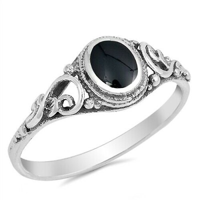 #ad Ring Genuine Sterling Silver 925 Black Onyx Jewelry Face Height 8 mm Size 6 $13.38
