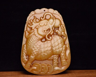 #ad Collection Chinese Antique Hetian Jade Carved Nice Dragon Statue Pendant Jewelry $139.99