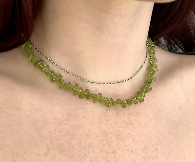 #ad Sterling Silver Peridot 16” Chocker Necklace Gemstone Green Beaded $44.85