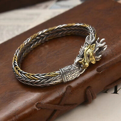 #ad Real 925 Sterling Silver Bangle Men 9mm Dragon Foxtail Braided Bracelet 48.5g $139.00