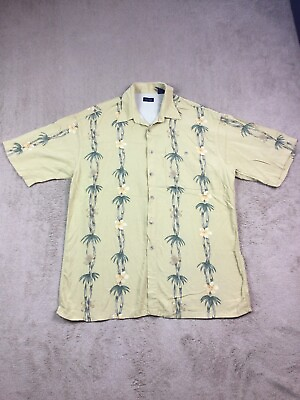 #ad Mens Izod Yellow hawaiian shirt Size large Floral Rayon $8.00
