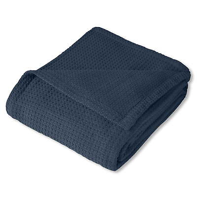 #ad Houndstooth Stitch 100% Cotton Woven Blanket，Full Queen。Blue $19.99