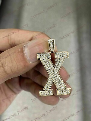 #ad 14k Yellow Gold Plated 1 Ct Simulated Diamond X Letter Initial Charm Pendant $134.76