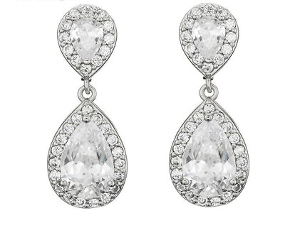 #ad Water Drop Crystal Earrings Cubic Zircon Dangle Earring Bridal Wedding Jewelry $13.12