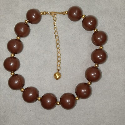 #ad Vintage Large Acrylic Chocolate Brown Beaded Choker Chunky Necklace Hook Closure $6.29