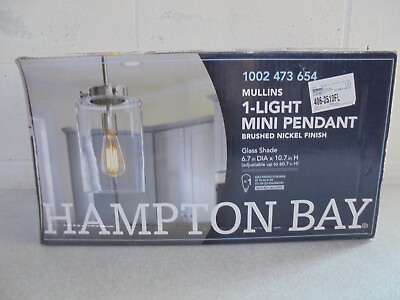 #ad Hampton Bay Mullins 6.75in. 1 Light Brushed Nickel Mini Pendant with Clear Shade $27.95