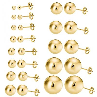#ad 14k Gold Plated Sterling Silver Ball Bead Stud Earrings $9.97