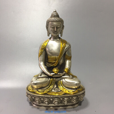 #ad Chinese Old Tibet silver Gilded Hand carved Shakyamuni Buddha Statues 22030 $100.00