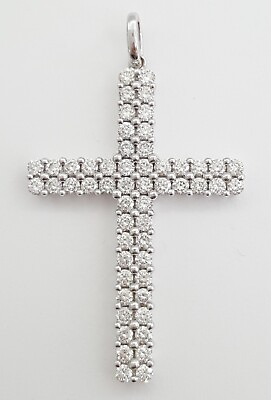 #ad Round Brilliant Cut Diamond Cross Pendant 1 ct 14k White Gold 1.25quot; 3 grams $795.00