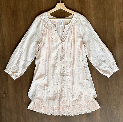 #ad Sundance Pink Silk Cotton Blend Ruffle Hem Tunic Top Shirt Size Medium $20.69