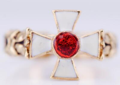 #ad Antique WWI Mens Ring Officer Award Gilt Silver Enamel Order of St.George $1485.00